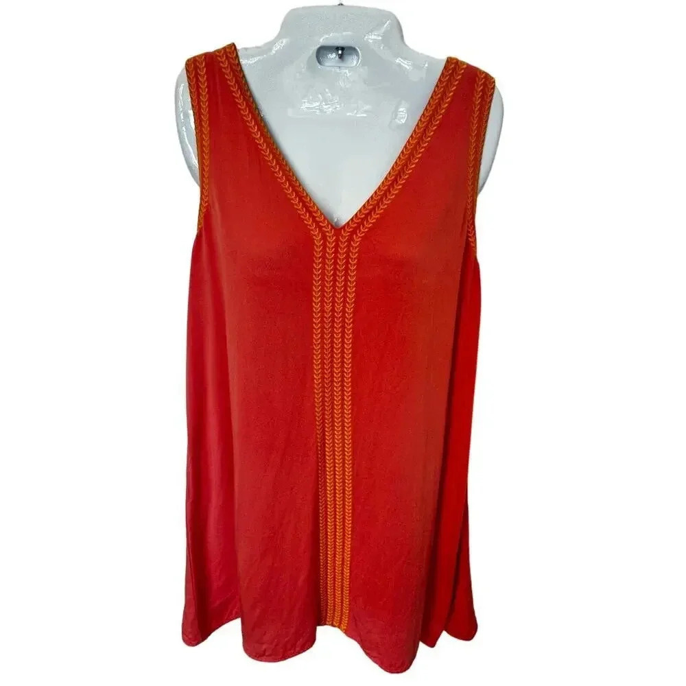 Lulus Salmon Pink Sleeveless Shift Mini Dress Orange Accent Embroidery Women’s L